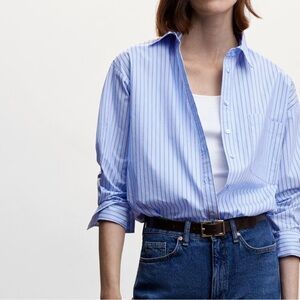 Mango Blue Striped Button-Up Shirt